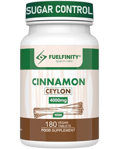 Ceylon Cinnamon Tablets 4000mg - 180 Tablets - Blood Sugar Control Supplement - Made at GMP Standards - High Strength Cinnamon Supplement - FuelFinity - Vegan (1 Pack)