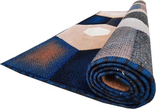 Image of Soft Premium Blue Carpet 5x7 ft Rectangular Washable, Anti-Skid, Fade-Resistant Acrylic Rug for Living Room, Hall, Bedroom, Modern Decor