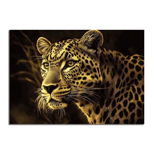 Poster léopard doré TERUEA décoration murale animaux sauvages toile 70x100cm sans cadre