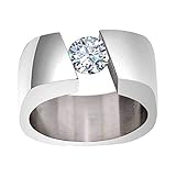 FlameReflection 8mm Men Women Titanium Ring Wedding Band Tension Set Round Cubic Zirconia High Polis