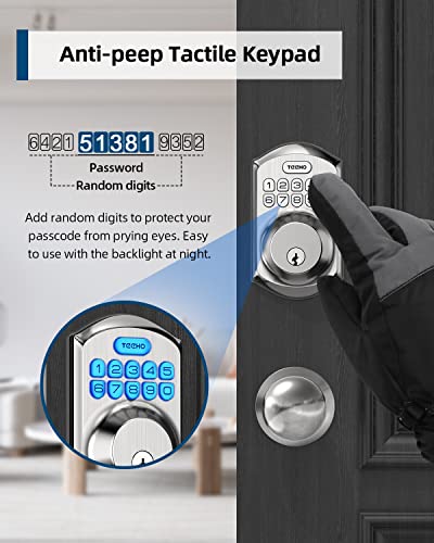 Teeho Keyless Entry Door Lock With Handle - Electronic Keypad Deadbolt With Door Knob - Deadbolt Smart Lock For Front Door Lock Set - Auto Lock - Easy Installation - Satin Nickel #TOP3