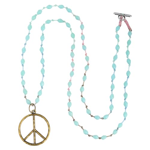 Long collier argent avec logo de paix Kelitch, sautoir bohème pour femme