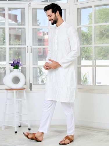 Image of See Designs Men's Full Sleeve Mandarin Collar Sequins Embroidered Straight Long Kurta - Festive Collection