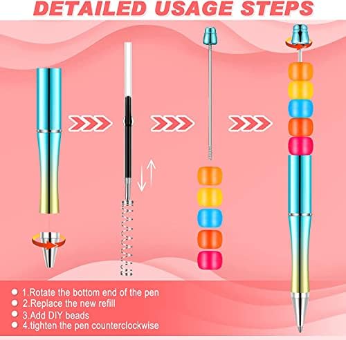 KAHEIGN 20Pcs Plastic Beadable Pen, 14CM Ballpoint Pen Bead Pen Shaft Black Ink Rollerball Pen with 40Pcs Extra Refills for Kids Students Office School Supplies (10 Gradient Colors)