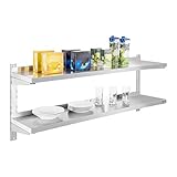 Royal Catering RCWR-140.2 Wandregal Edelstahl Zwei Ablagen 140 x 30 cm à 3,5 cm Stärke 70 kg Traglast Edelstahlregal für Küche Küchenregal Edelstahl Regal Gastro