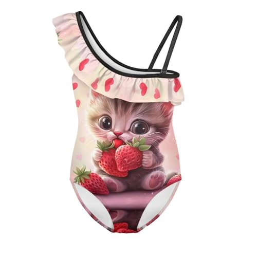 Image of Ladybug Swimsuits for Girls 5-14 One Piece Bathing Suit Kids One Ruffle Shoulder Beach Sport Swimwear