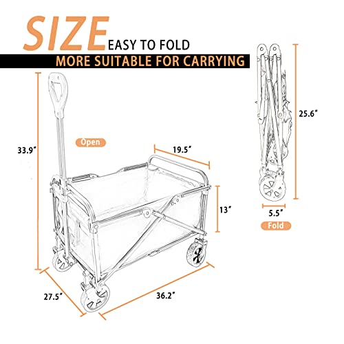 Voysign Outdoor Garden Folding Cart With Small Wheel, Collapsible Wagon Cart Heavy Duty With Universal Wheels & Adjustable Handle, Utility Grocery Wagon For Camping Shopping, Sports - Black #TOP1
