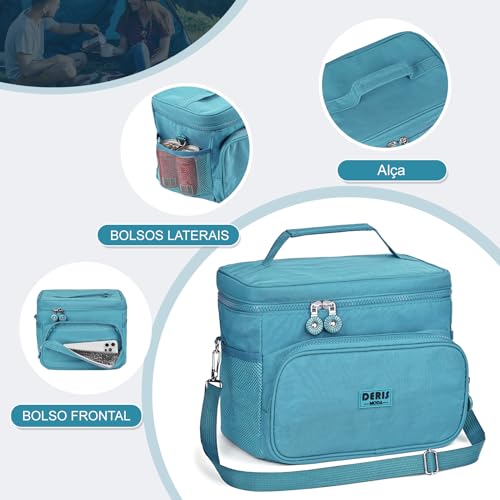 Bolsa Lancheira Térmica Adulto para Marmita - Ideal para Trabalho, Passeios e Academia (DR-AZUL CLAR