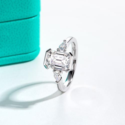 AnuClub Moissanite Engagement Rings 3.6cttw D Color VVS1 925 Sterling Silver Emerald Cut 3 Stones Pear Cut Side Stone Promise Wedding Rings for Women with Certificate Size 5.5 — view 5