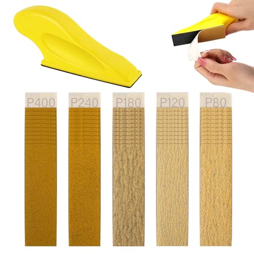 Micro Sander Kit with 50PCS Sand Paper, 80 to 400 Grit Wet Dry Detail Sandpaper, 90X 30mm Sandpaper Sheets, Finger Sander for Crafts Wood Finishing Metal Polishing(80/120/180/240/400)