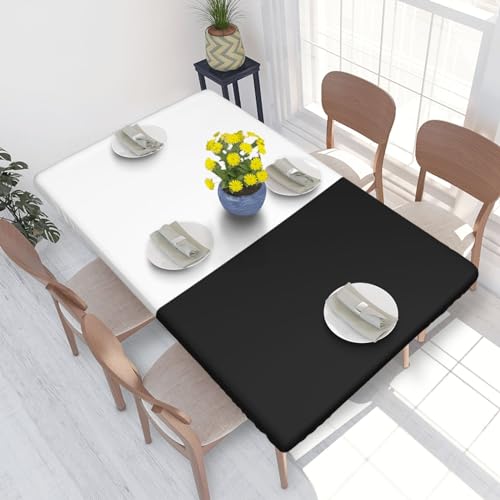 Half White Half Black Premium 4ft Square Elastic Edged Table Cover Easy-Care Oil-Repellent