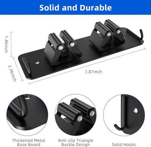 Image of Enclave Stainless Steel Mop and Broom Holder Wall Mounted Adhesive Storage Solutions for Broom mop etc, Garage Storage Systems Broom Organizer. (2 RACK 1 HOOK /BLACK, PACK OF 6)