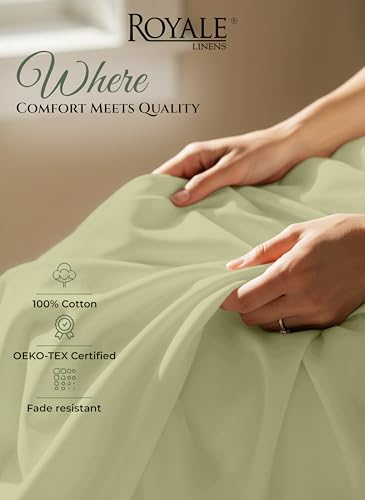 Image of Royale Linens 100% Organic Cotton Queen Size Flat Sheet Only - Percale Top Sheets - Queen Flat Sheet Sold Separately - Lightweight & Soft 100% Cotton Sage Green Bed Sheets Only (90 inch x 102 inch, SageGreen)