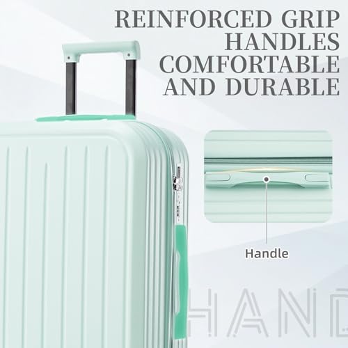 Mint Green 3-Piece Luggage Set - Durable ABS Carry-On Suitcase with USB Port & Cup Holder3