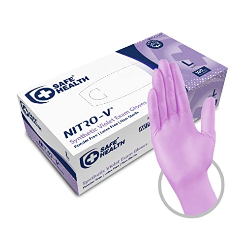 Safe Health Gants d'examen jetables Nitro-V en nitrile vinyle synthétiques Taille L grande Violet | Boîte de 100 gants | Sans latex Sans poudre | Clinique Soins médicaux Aliments Salon de manucure Cover