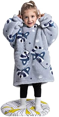 Blanket Hoodie Kids, Sweatshirt Blanket, Oversized Hoodie, Comfy Blanket Sweatshirt, Sherpa Cozy Giant Hoodie Wearable Blanket for Little Girls Boys Toddler Raccoon 2-6