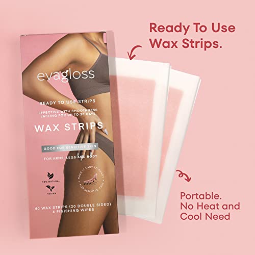 40 Wax Strips, Wax Strips For Hair Removal, Vegan And 98% Natural Spain Made Waxing Strips For Body Wax, Bikini Wax, Brazilian Wax, Read To Use - Waxing Strips, Hair Remover For Women, Bikini Hair Removal - With 4 Finishing Wipes #TOP1