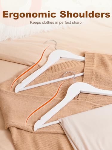 HOUSE DAY White Wooden Hangers 10 Pack, Solid Wood Hanger with Non Slip Pant Bar, Heavy Duty Wooden Coat Hanger for Closet, Smooth Finish Wood Clothes Hangers for Shirts, Suits Jackets, Dress