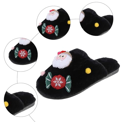 Fuzzy House Slippers for Women with 3D Christmas Pattern Deco Xmas Cute Cozy Memory Foam Woman Slipper Indoor and Outdoor Winter Warm Bedroom Shoes Cartoon Plush Slipper2