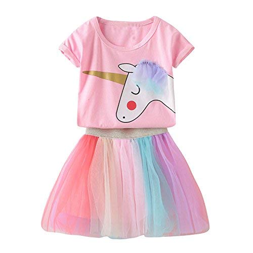 Bold N Elegant Party Unicorn Top and Rainbow Color Tutu Cinderella Princess Birthday Tulle Skirt Dress Set for Girls