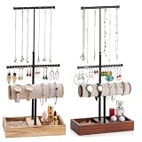 Jewelry Organizer Stand Carbonized Black and Jewelry Holder Walnut Bundle