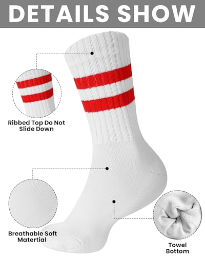 Eurzom 12 Pairs Striped Crew Socks for Men Ribbed Terry Lined Athletic Socks Moisture Wicking Sports Gym Accessories for Running Climbing3
