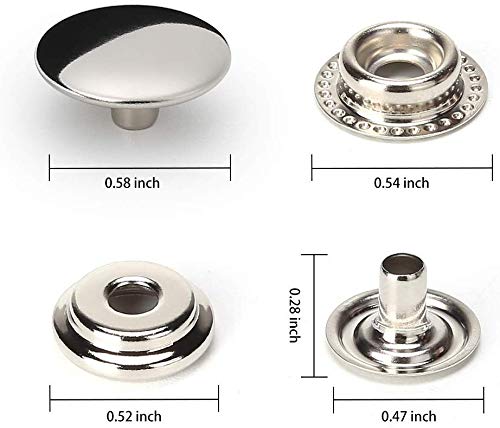 30 Sets Snap Fasteners Set Marine Grade Copper Buttons Snap Stud Cap Socket Set, 15 Mm In Diameter (Silver 20 Sets) #TOP1