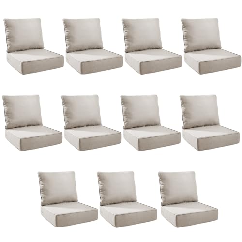 Image of Outdoor Cushion Set for Patio Furniture, UV Resistant, Water Resistant - 6 Inch Thick Foam Garden Cushions- 24x24 Inch Patio Seat Covers for Chair /Sofa /Couch | Beige | 11-Pack |
