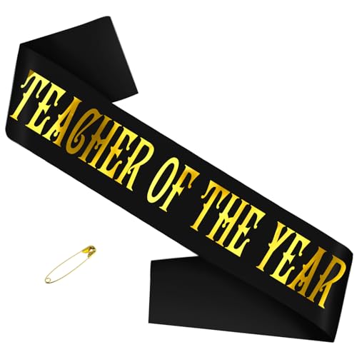 JXYCBZYing Teacher of the Year Sash with Gold Foil, Black Funny Thank You Teachers Sash for Teacher Appreciation Week Decorations, Teacher Appreciate Party Decor, Happy Teachers’ Day Supplies