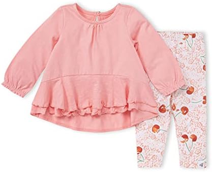 Burt's Bees Baby baby girls Top Pant Set, Tunic Leggings Bundle, 100% Organic Cotton and Toddler-Layette Set, Pink Ruffle, 18 Months US