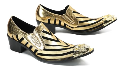 Santimon Men's Slip On Shoes Penny Loafers - Genuine Leather Dress Casual Western Moccasins with Metal-Tip for Wedding, Party & Disco4