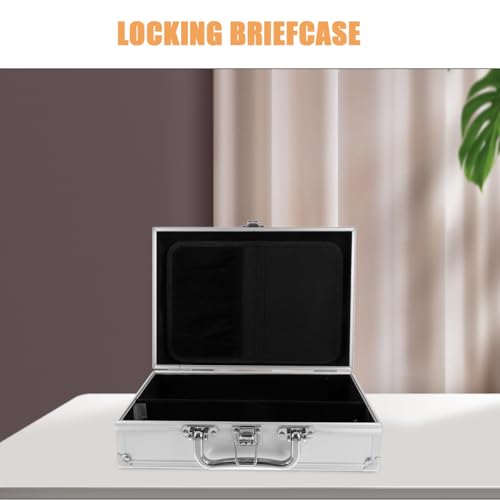 Image of Housoutil Aluminum Briefcase with Lock, Metal Silver Briefcase, Handheld Aluminum Storage Box, Toolbox Case with Handle for Travel Luggage Cash Storage Parts and Medications