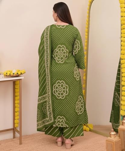 Image of Klosia Women Pure Cotton Kurta Pant Set with Dupatta | Bandhani Print Kurta Sets for Women | Comfortable Suit Sets|Regular Fit