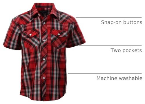 Image of Gioberti Boys Casual Western Plaid Pearl Snap-on Buttons Short Sleeve Shirt