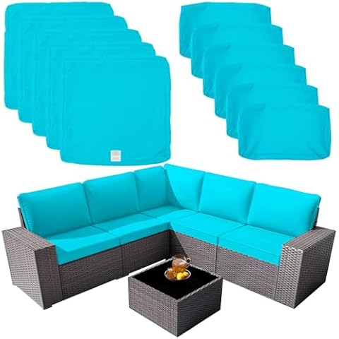 ClawsCover 11Pack Outdoor Seat and Back Cushions Replacement Covers Fit for 5-Seater 6Pieces Wicker Rattan Patio Furniture Conversation Set Sectional Couch Chairs,Turquoise-Included Cover Only Cover
