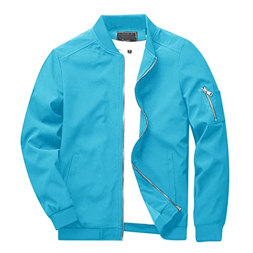 KEFITEVD Chaqueta Casual De Primavera-verano Para Hombre Abrigo Ligero Con Bolsillosa,Azul Hielo,L Cover