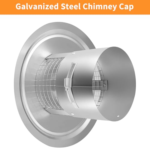 Fardtry 6 Inch Adjustable Galvanized Steel Chimney Cap, Round Chimney Cover with Screen, Stove Pipe Topper with Fastening Device for Fireplace Flue, Furnace Vent (Silver) - Thumbnail 2