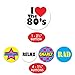 Beistle 5 Piece I Love The 80’s Party Buttons 1980's Theme Gnarly Rad Retro Wearable Accessories