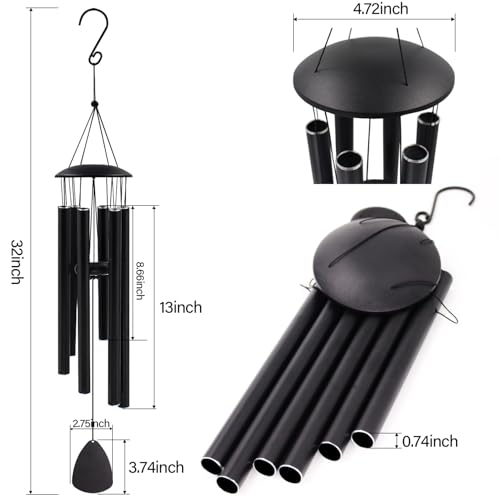MFEESYOB Wind Chimes for Outside, Large Aluminum Wind Chimes – Deep Tones & Soothing Melodies Ideal for Garden, Patio Decor, and Memorial Wind Chimes for Loss of Loved One (32\'\' Black)
