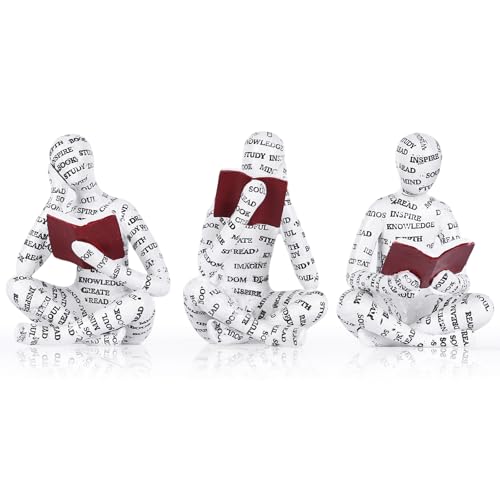 QIANLING Bookshelf Decor Thinker Statue Set of 3, Abstract Reading