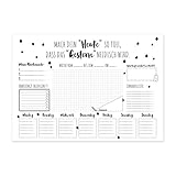 📅 PRAKTISCHER HELFER: Die Schreibtisch-unterlage enthält 25 Blätter zum Abreißen im Format A2 (60cm x 42cm) und dient perfekt als Schreibtisch-Organizer – jede Woche frisch Starten. Ohne festes Kalendarium – die aktuelle Woche trägst Du einfach ein.