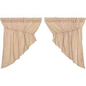VHC Brands Farmhouse 36x36x18 Prairie Swag Pair Tan Kitchen Window Curtains