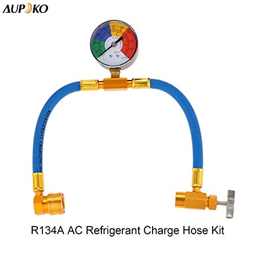 Aupoko R134A Ac Refrigerant Charge Hose, 1/2’’ Acme Can Opener Tap Dispensing Valve, And Recharge Hose With Pressure Gauge, Fits For Car Ac Air Conditioning Refrigerant #TOP5