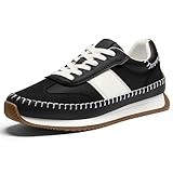 Vilanva Women's Black Fashion Sneakers Casual Tennis Shoes with Non-Slip Retro Gum Sole Ladies Walking Trendy Footwear Size 7
