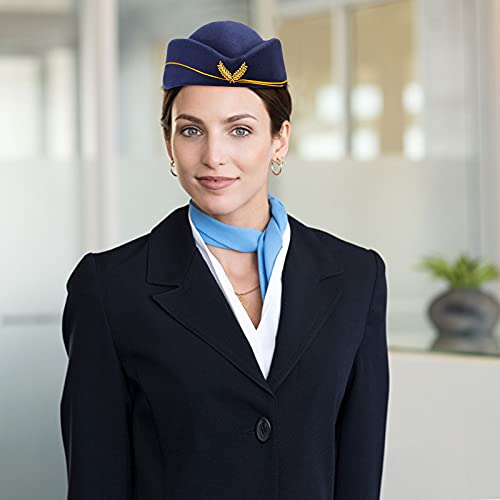 Yewong 4 Pieces Stewardess Hat Woolen Flight Attendant Air Hostess Hat For Halloween Cosplay Costume Accessories, Navy Blue #TOP5