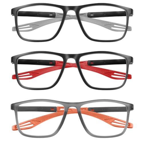 AOOSU Lesebrille Herren Damen 3 Pack Blaulichtfilter Brille Herren Lesehilfe Quadratische Rahmen Leichte Bequeme Sport Computerbrille (+1.5)