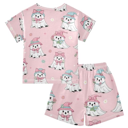 Pajama Short Sets Cute Ghosts with Flowers Soft Cotton Summer Sleepwear 2 Piece PJS Size 5-14T2