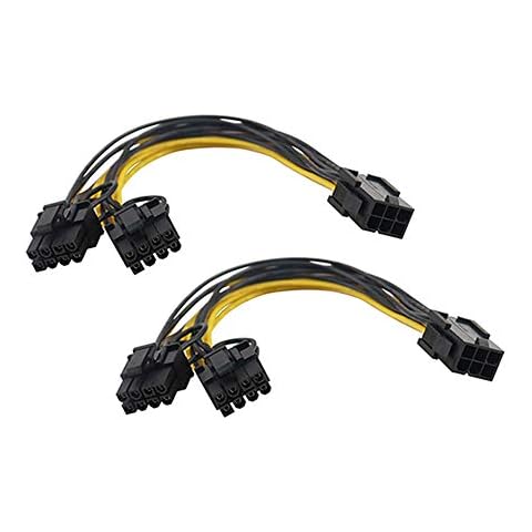 TanQY 6 Pin to dual PCIe 8 Pin (6+2) Graphics Card PCI Express Power Adapter GPU VGA Y-splitter Extension Cable Mining Video Card Power Cable 9 inches 2 pack (Black & Yellow) Cover