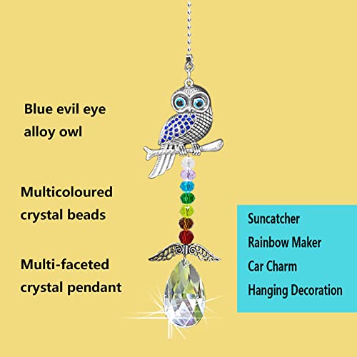 Blue Evil Eye Crystal Owl Sun Catchers with Wings for Windows Hanging Drop Prism Car Interior Accessories Suncatcher for Women and Men - Image 3