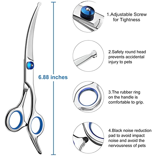 Pets Vv 3 Pack Dog Grooming Scissors With Safety Round Tip, Perfect Stainless Steel Up-Curved Grooming Scissors Thinning Cutting Shears With Pet Grooming Comb For Dogs And Cats #TOP1